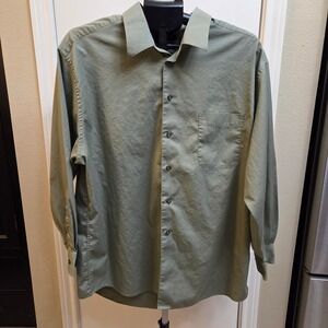 Dockers Men XL Sage Green Button Down Shirt Long Sleeve Microfiber Blend 17-17.5